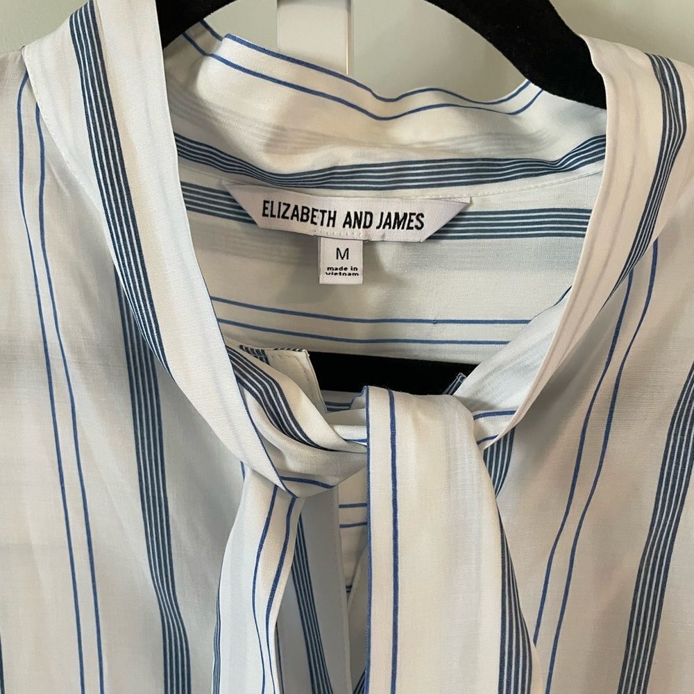 Elizabeth and James Blue & White Striped Tie Front Blouse - Picture 3 of 6